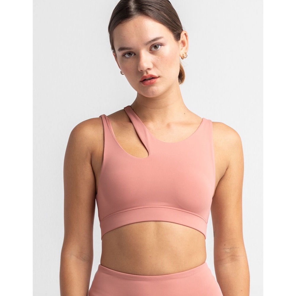 RSQ Pink Mauve Cutout Strap Asymmetrical Tank Sports Bra Womens Size L NWOT